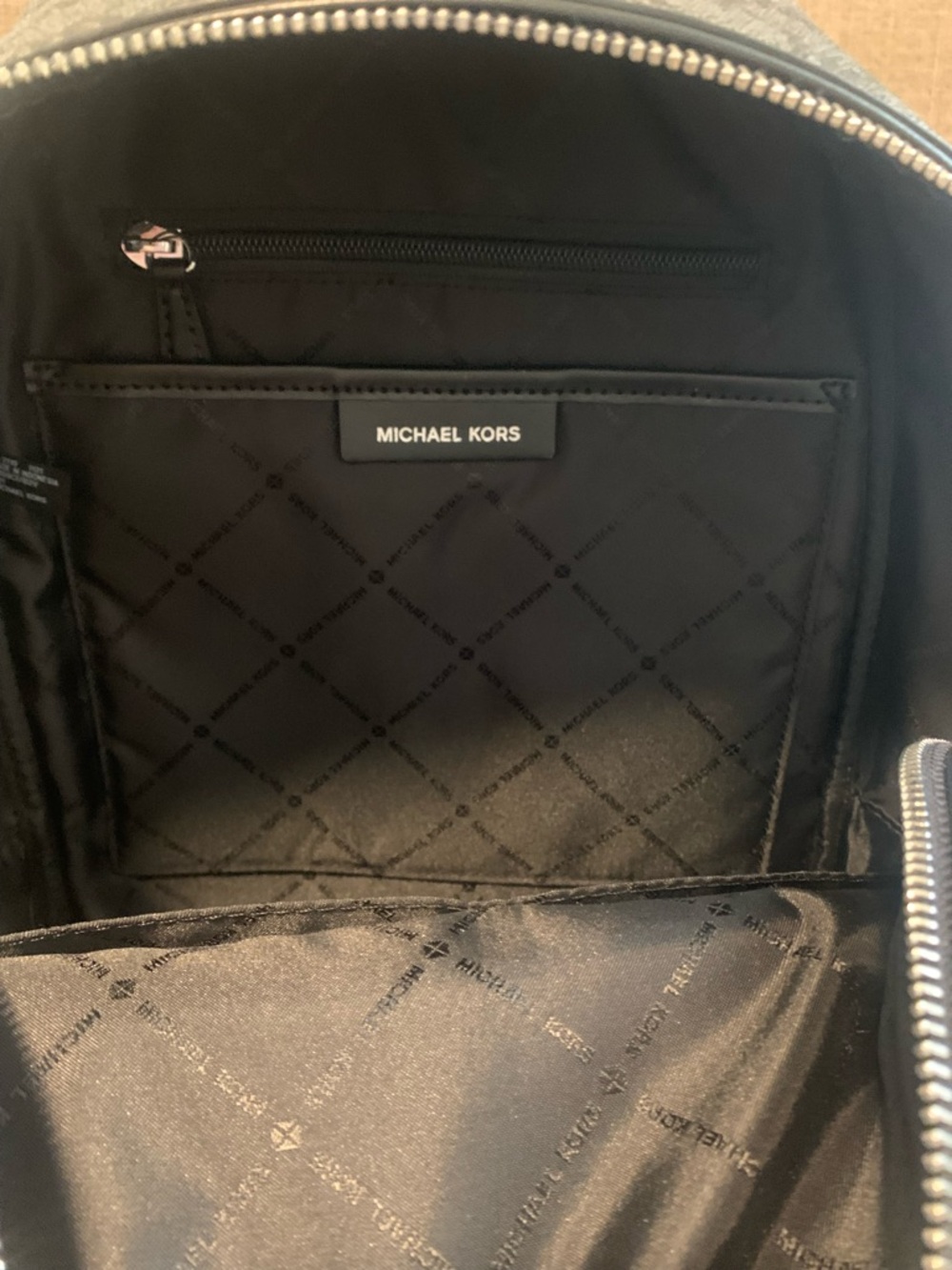 Michael Kors Black and Gray Medium MK Logo Backpack - Picture 6 of 8